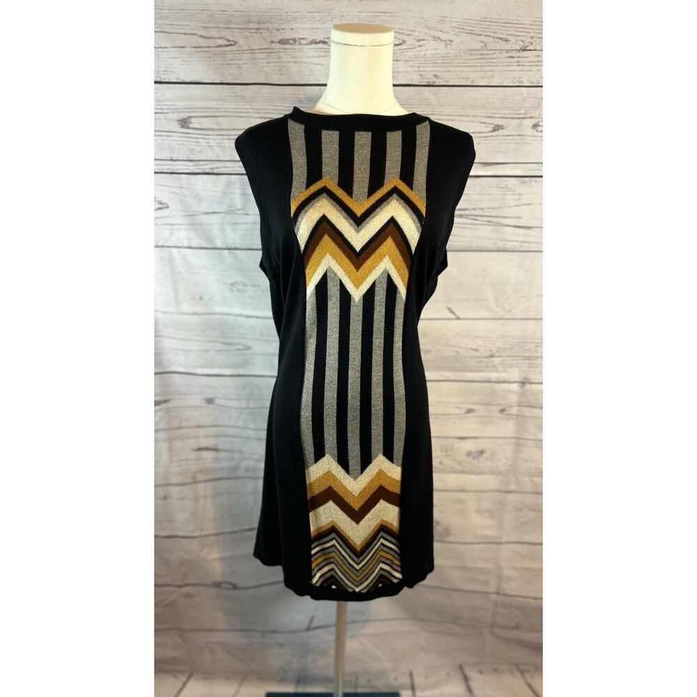 Missoni for Target Black Zig Zag Gold Stripe Shift Sweater Dress L